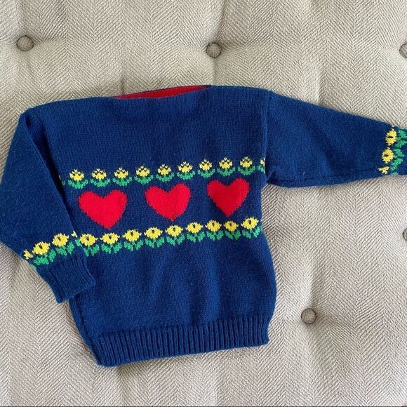 Vintage 80s Maine Mad Hatter Hearts Flowers Sweater 18m 2T - Picture 1 of 6